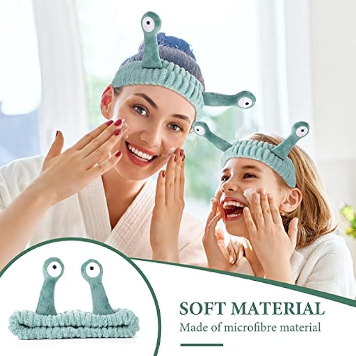 Molain Face Wash Headband, Palm and Snail Spa Hair Bands Makeup Headbands Women Cartoon Cute Coral Fleece Elastic Headband Creative Hair Accessories for Washing Face Shower Sports Beauty Skincare - Image 5